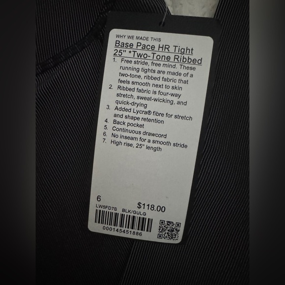 Lululemon Base Pace High-Rise Tight 25" *Two-Tone Ribbed in
Black / Gull Grey - Picture 4 of 8
